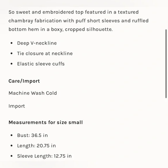 ✨Host Pick ✨ “FREE PEOPLE”  Talulah Embroidered Top, Ladies Size Small - Picture 9 of 12